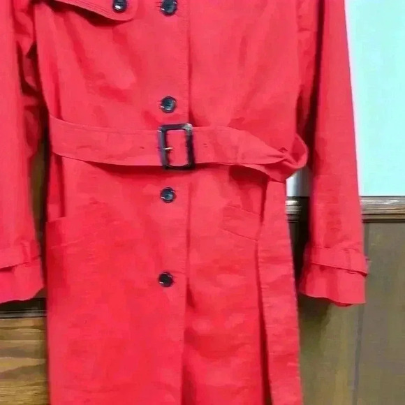 Talbots Red Raincoat/Overcoat/Trench Coat W/Belt 2 Front Pockets Lined Size M - Picture 7 of 11